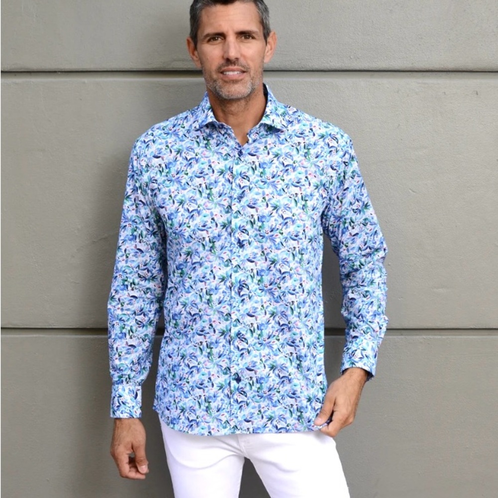 Musutto Men's Blue Floral Shirt